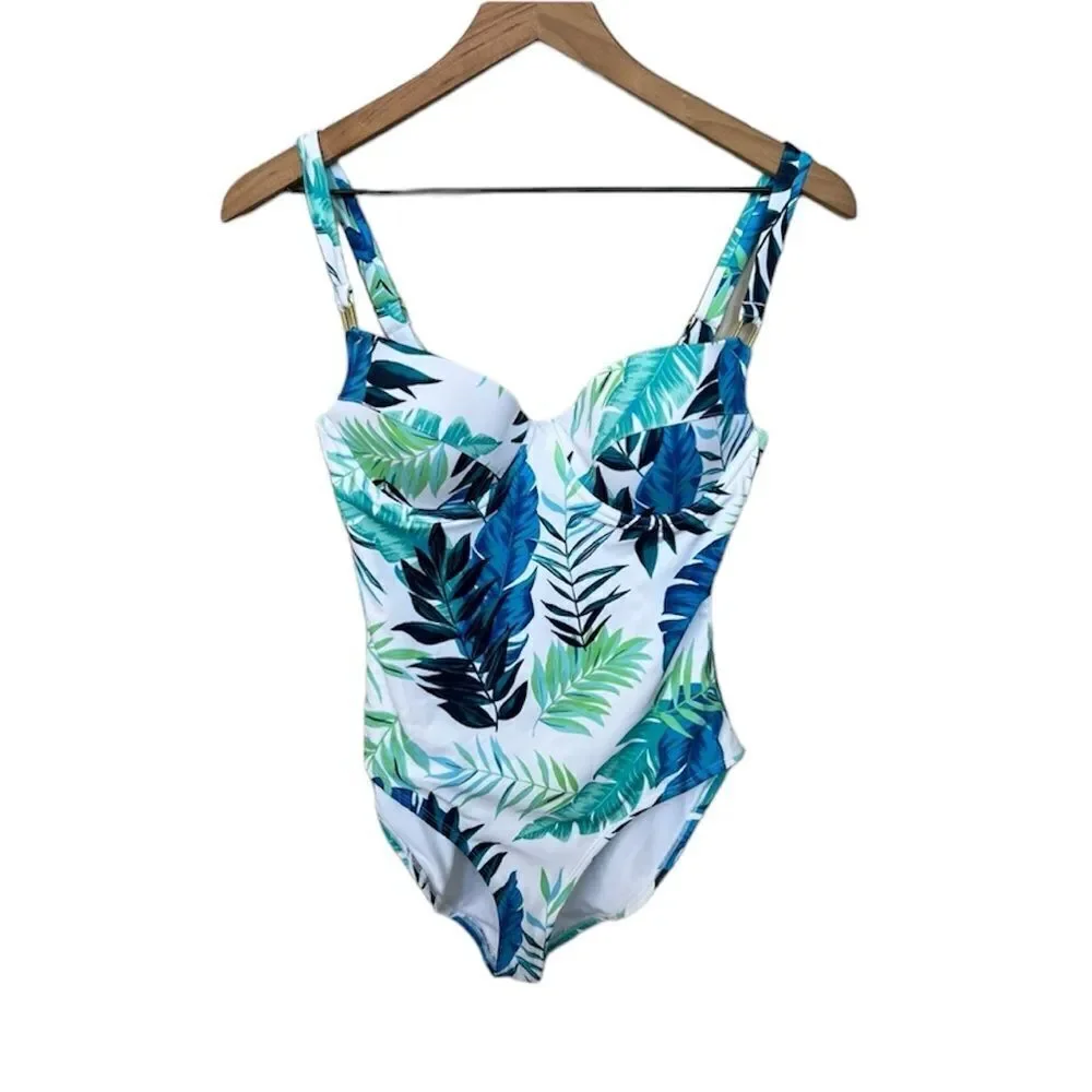 NWT Peyton and Parker One Piece Swimsuit White Blue Tropical Floral Size Small